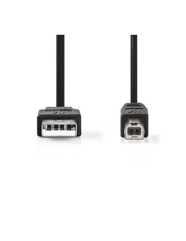 Nedis Cable USB | USB 2.0 | USB-A macho | USB-B macho | 480 Mbps | Niquelado | 2.00 m | Redondo | PVC | Negro | Bolsa Polybag