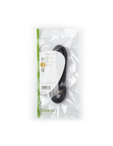 Nedis Cable USB | USB 2.0 | USB-A macho | USB-B macho | 480 Mbps | Niquelado | 2.00 m | Redondo | PVC | Negro | Bolsa Polybag