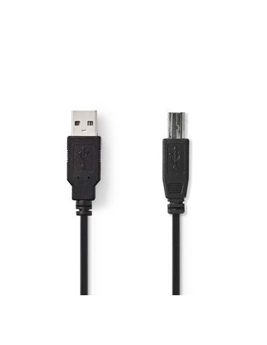 Nedis Cable USB | USB 2.0 | USB-A macho | USB-B macho | 480 Mbps | Niquelado | 2.00 m | Redondo | PVC | Negro | Bolsa Polybag