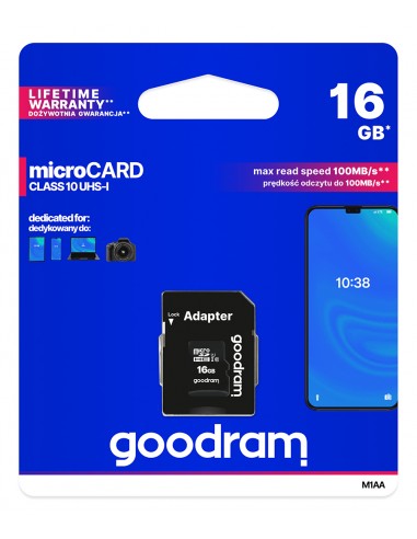 GOODRAM Micro SD 16GB CL 10 UHS I + adaptador