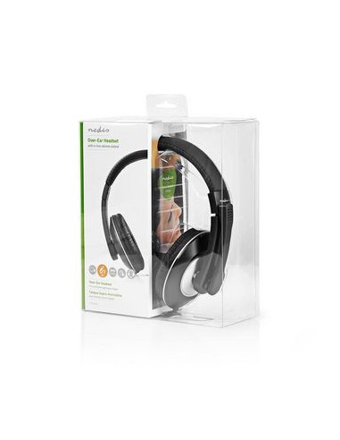 Nedis Auriculares Diadema cable para PC con Micrfono piel- acolchado 2 conectores jack de 3,5 mm+ Adaptador 1 Jack