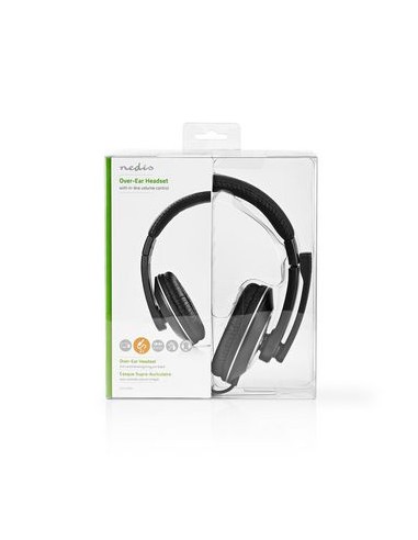 Nedis Auriculares Diadema cable para PC con Micrfono piel- acolchado 2 conectores jack de 3,5 mm+ Adaptador 1 Jack