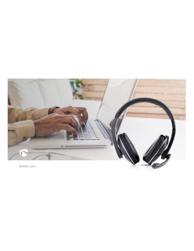 Nedis Auriculares Diadema cable para PC con Micrfono piel- acolchado 2 conectores jack de 3,5 mm+ Adaptador 1 Jack