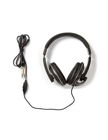 Nedis Auriculares Diadema cable para PC con Micrfono piel- acolchado 2 conectores jack de 3,5 mm+ Adaptador 1 Jack