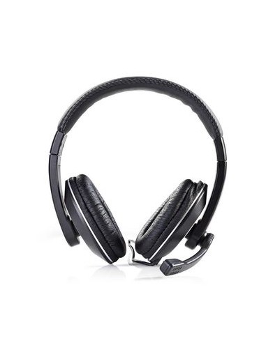Nedis Auriculares Diadema cable para PC con Micrfono piel- acolchado 2 conectores jack de 3,5 mm+ Adaptador 1 Jack