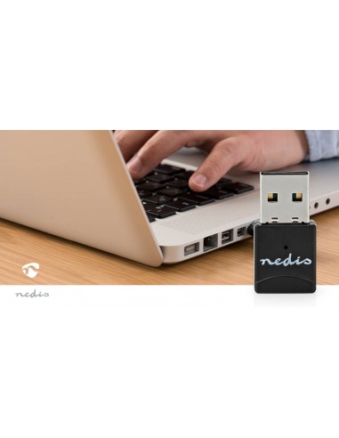Nedis Adapatador de Red Inalmbrico Red Dongle Wi-Fi|AC600|2.4/5 GHz (Dual Band) |USB2.0|Velocidad de WIFI: 600 Mbps/ Negro