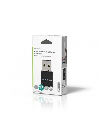 Nedis Adapatador de Red Inalmbrico Red Dongle Wi-Fi|AC600|2.4/5 GHz (Dual Band) |USB2.0|Velocidad de WIFI: 600 Mbps/ Negro